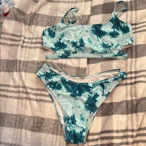 SHEIN Blue Tie-Dye Swimwear Set
